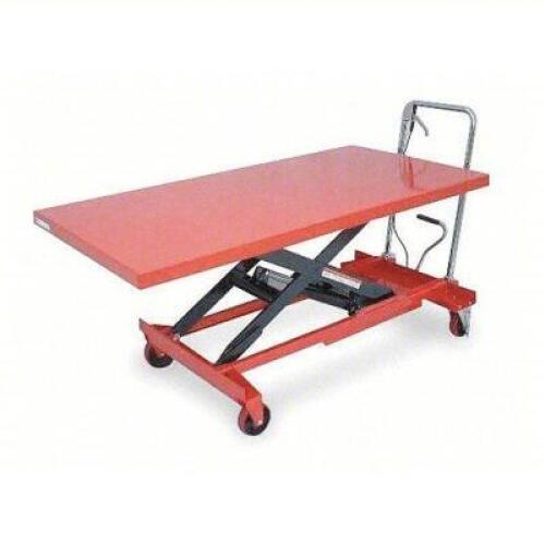 DESCRIPTION: (1) MANUAL MOBILE SCISSOR LIFT TABLE BRAND/MODEL: DAYTON/4ZC18K INFORMATION: 1000LB CAPACITY RETAIL$: $936.22 SIZE: 31 1/2" X 63" PLATFOR
