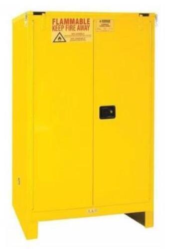 DESCRIPTION: (1) FLAMMABLES SAFETY CABINET BRAND/MODEL: DURHAM/1090SL-50 INFORMATION: YELLOW, SELF CLOSE, LEGS, 90 GALLON RETAIL$: $1,666.99 SIZE: 43