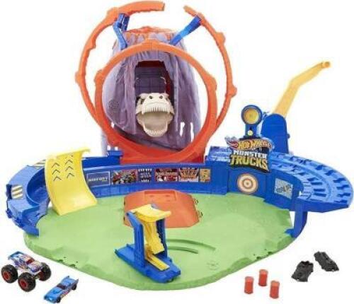 DESCRIPTION: (1) MONSTER TRUCKS T-REX VOLCANO PLAYSET BRAND/MODEL: HOT WHEELS/GYL14 RETAIL$: $125.99 SIZE: 39.54 x 34.48 x 23.02 inches QTY: 1