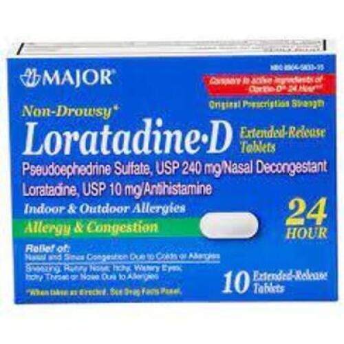 DESCRIPTION: (12) BOXES OF (10) TABLETS OF PSEUDOEPHEDRINE SULFATE BRAND/MODEL: LORATADINE D RETAIL$: $12.57 EA QTY: 12