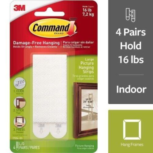 DESCRIPTION: (1) CASES OF (24) PACKS OF LARGE PICTURE HANGING STRIPS BRAND/MODEL: COMMAND, 3M #17206-ES INFORMATION: WHITE SIZE: 16 LB CAPACITY RETAIL