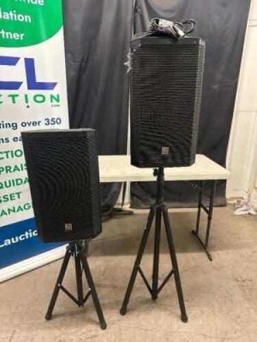 DESCRIPTION (2) ELECTRO VOICE ZLX SPEAKERS W/ STANDS BRAND / MODEL: EV ZLX-12BT ADDITIONAL INFORMATION RETAILS FOR $550 PER SPEAKER RETAIL PRICE: $1,1
