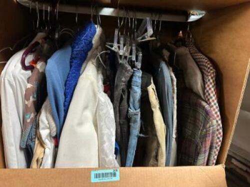 DESCRIPTION GARMENT WARDROBE W/ CONTENTS - ASSORTED COSTUME SHIRTS AND JACKETS ADDITIONAL INFORMATION NO BLOOD OR DIRT THIS LOT IS: ONE MONEY QTY 1