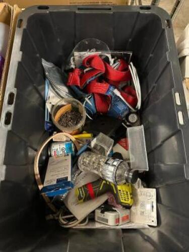 DESCRIPTION PLASTIC TOTE W/ CONTENTS -ASSORTED BUILDING SUPPLIES THIS LOT IS: ONE MONEY QTY 1