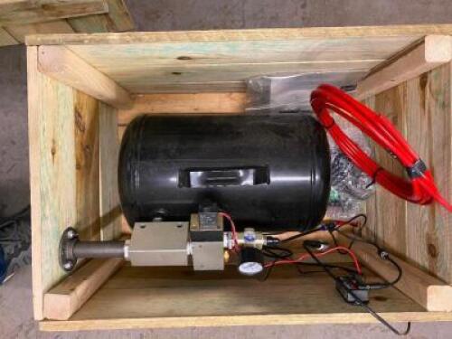 DESCRIPTION 5 GALLON AIR CANON / TANK WITH WOOD BOX ENCLOSURE. ADDITIONAL INFORMATION W/ REGULATOR AND PROP CONTROL UNIT. QTY 1