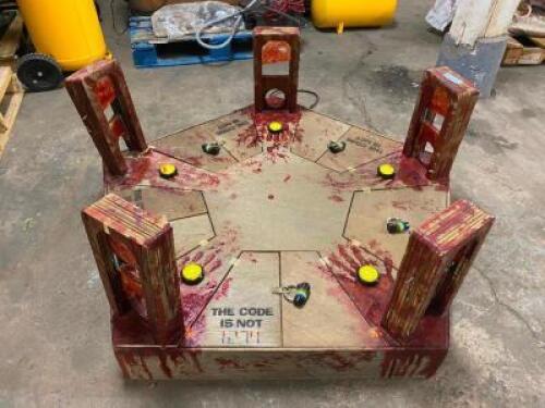 DESCRIPTION (5) PERSON PUZZLE BOX W/ ARM LOCK. BRAND / MODEL: This game is a 5 minute game that is completely automated with audio prompts and instruc