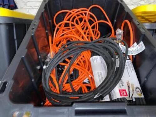 DESCRIPTION TOTE AND CONTENTS - ASSORTED EXTENSION CORDS. THIS LOT IS: ONE MONEY QTY 1