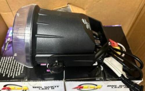 DESCRIPTION (9) ADJ BIG SHOT LED II STROBE LIGHTS BRAND / MODEL: ADJ BIG SHOT LED II ADDITIONAL INFORMATION $48 PER RETAIL PRICE: $432 THIS LOT IS: SO