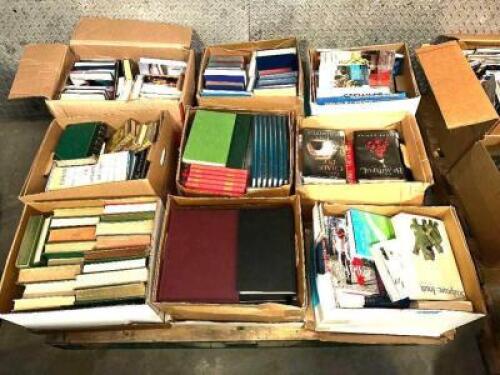 DESCRIPTION CONTENTS OF PALLET - (9) BOXES OF ASSORTED BOOKS BRAND / MODEL: BOOK FLIPPERS HERE IS YOUR LOT. UNSCANNED THIS LOT IS: ONE MONEY QTY 1