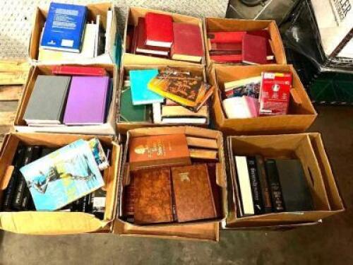 DESCRIPTION CONTENTS OF PALLET - (9) BOXES OF ASSORTED BOOKS BRAND / MODEL: BOOK FLIPPERS HERE IS YOUR LOT. UNSCANNED THIS LOT IS: ONE MONEY QTY 1