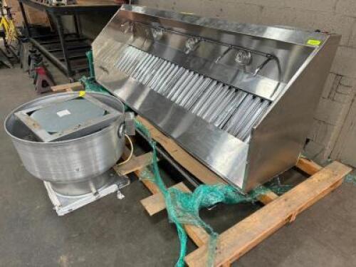 VENTILATION DIRECT 100" X 24" LOW PROFILE STAINLESS EXHAUST HOOD SYSTEM W/ FAN.