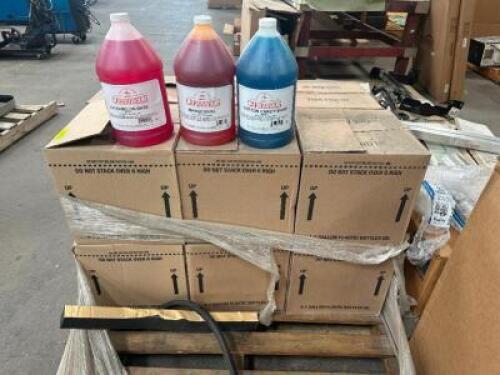 (48) ASSORTED GALLON CONTAINERS OF SHAVED ICE FLAVORING.