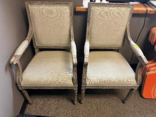 (2) RESTORATION HARDWARE UPHOLSTERED ARM CHAIRS