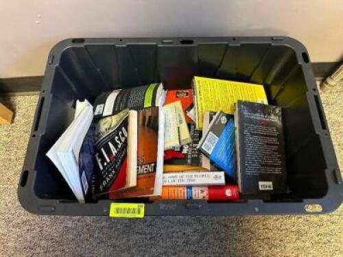 PLASTIC TOTE AND CONTENTS - ASSORTED BUSINESS AND SELF HELP BOOKS.