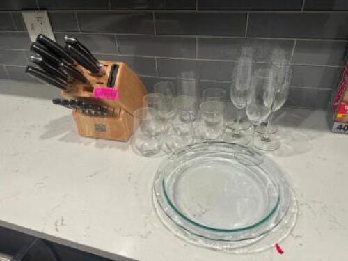 PARTIAL KNIFE SET AND GLASSWARE