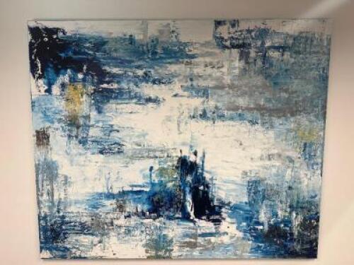 OIL ON CANVAS / BLUE AND WHITE ABSTRACT