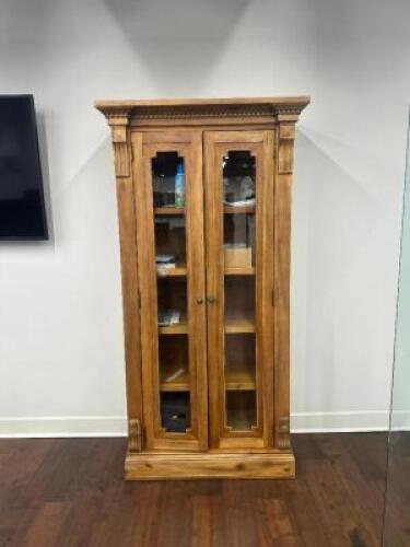 77" DECORATIVE STORAGE CABINET WITH ASSORTED SMALL OFFICE SUPPLIES
