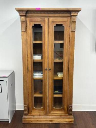 77" DECORATIVE STORAGE CABINET WITH ASSORTED SMALL OFFICE SUPPLIES
