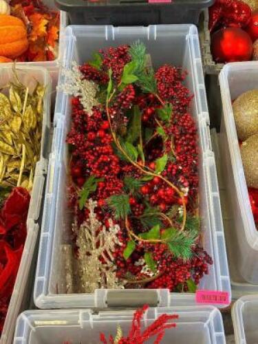 LARGE CONTAINER OF CHRISTMAS DECORATIONS WITH LID