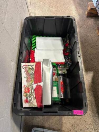 LARGE CONTAINER OF CHRISTMAS DECORATIONS WITH LID