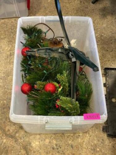 LARGE CONTAINER OF CHRISTMAS DECORATIONS WITH LID