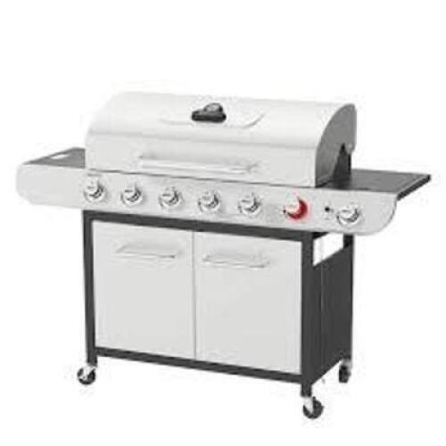 DESCRIPTION: (1) PROPANE GAS GRILL WITH SEAR AND SIDE BURNER BRAND/MODEL: ROYAL GOURMET INFORMATION: SILVER SIZE: 6 BURNERS RETAIL$: $430.58 EA QTY: 1