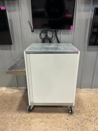 38" ROLLING MEDIA BOX WITH MOUNTED SHELF