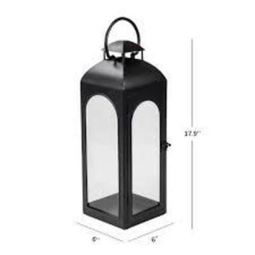 DESCRIPTION: (1) CANDLE HOLDER LANTERN BRAND/MODEL: BETTER HOMES AND GARDENS #BHS002134117010 INFORMATION: BLACK SIZE: METAL, HOLDS 6" HIGH PILLAR RET