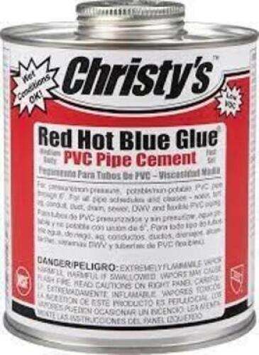 DESCRIPTION: (6) RED HOT BLUE GLUE BRAND/MODEL: CHRISTY'S PVC PIPE CEMENT SIZE: 8 OZ RETAIL$: $14.88 EA QTY: 6
