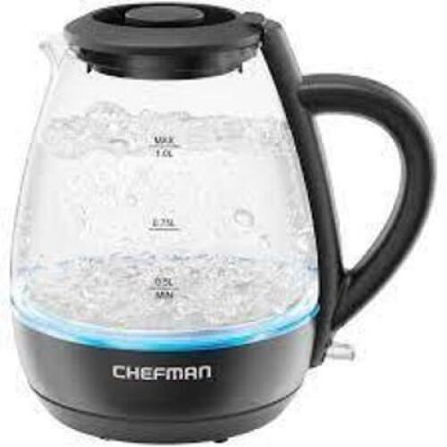 DESCRIPTION: (1) FAST BOIL ELECTRIC KETTLE BRAND/MODEL: CHEFMAN SIZE: 1L RETAIL$: $20.00 EA QTY: 1