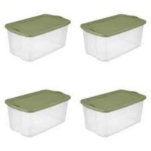 DESCRIPTION: (1) CASE OF (4) EZ CARRY STORAGE TOTES BRAND/MODEL: CLEAR AND GREEN SIZE: 120 QT RETAIL$: $63.00 EA QTY: 1