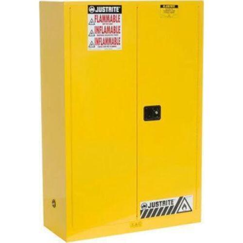 DESCRIPTION: (1) FLAMMABLE CABINET WITH MANUAL CLOSE DOUBLE DOOR BRAND/MODEL: JUSTRITE #T9F942746 RETAIL$: $1,808.00 SIZE: 45 GALLON QTY: 1