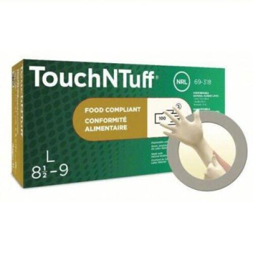 DESCRIPTION: (3) BOXES OF (100) DISPOSABLE GLOVES BRAND/MODEL: TOUCHNTUFF #4XT04 SIZE: 8.5-9 QTY: 6