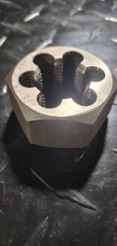 DESCRIPTION: (2) HEX RETHREADING DIE BRAND/MODEL: VALUE COLLECTION 03918141 INFORMATION: RIGHT HAND THREAD HSS RETAIL$: $ 97.79 EACH SIZE: 7/8-14 UNF