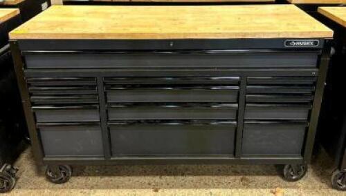 TOOLCHEST ON CASTERS WITH WOODEN WORKTOP AND ELECTRICAL HOOKUP