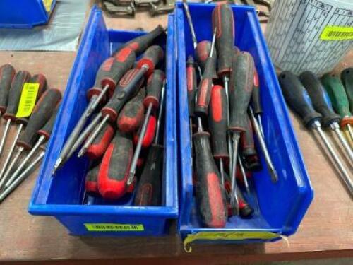 (2) BINS OF ASSORTED PHILLIPS SCREW DRIVERS.
