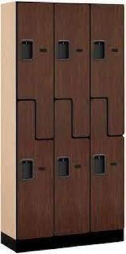 DESCRIPTION: (1) SET OF PREMIUM LOCKERSBRAND/MODEL: SALSBURYINFORMATION: MAHOGANY, WOOD DESIGNSIZE: 3 WIDE, 2 TIER,&nbsp;36" W x 72" H x 15" DRETAIL$: $1328.05 EAQTY: 1