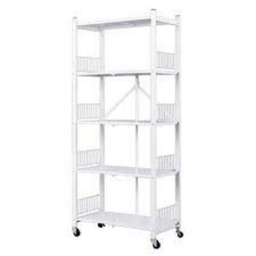 DESCRIPTION: (2) FOLDABLE STORAGE SHELF BRAND/MODEL: COKCOK INFORMATION: WHITE SIZE: 5 TIER RETAIL$: $99.99 EA QTY: 2