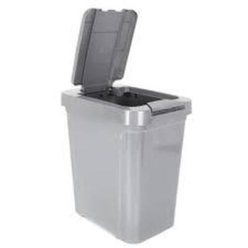 DESCRIPTION: (1) TOP TOUCH WASTEBASKET BRAND/MODEL: MAINSTAYS INFORMATION: GRAY SIZE: 7.6 GALLON RETAIL$: $10.62 EA QTY: 1