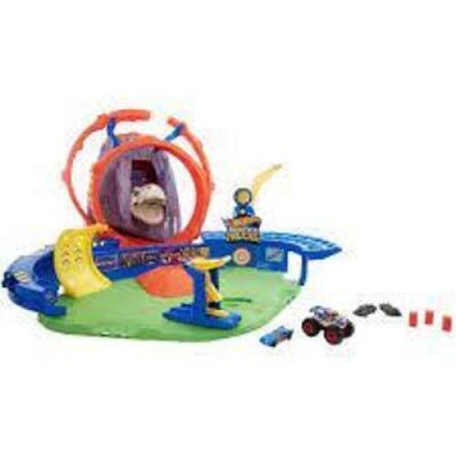 DESCRIPTION: (1) MONSTER TRUCK T REX VOLCANO ARENA TRACK SET BRAND/MODEL: HOT WHEELS RETAIL$: $84.99 EA QTY: 1