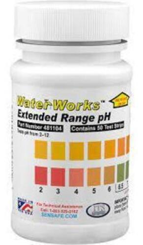 DESCRIPTION: (12) EXTENDED RANGE PH STRIPS BRAND/MODEL: WATER WORKS SIZE: 50 PER BOTTLE RETAIL$: $17.75 EA QTY: 12