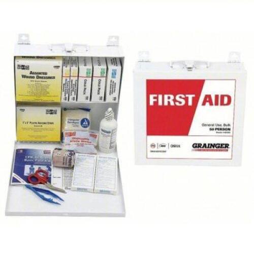 DESCRIPTION: (1) FIRST AID KITS BRAND/MODEL: PRODUCT NUMBER #49H365 INFORMATION: WHITE SIZE: SERVES 50 PEOPLE RETAIL$: $82.31 EA QTY: 1