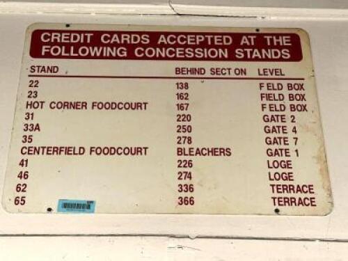 CREDIT CARDS ACCEPTED METAL SIGN FROM BUSCH STADIUM 2.