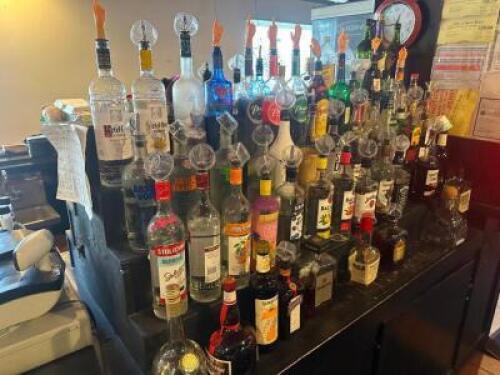 APPROX 50 OPEN BOTTLES OF ASSORTED ALCOHOL