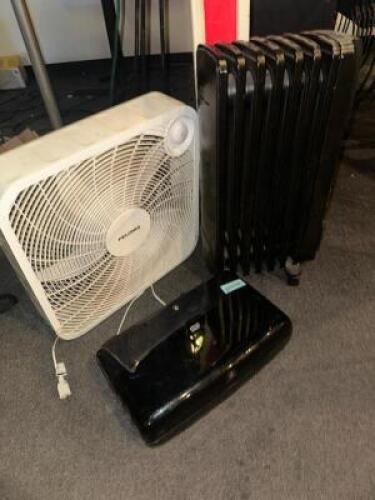 FAN, HEATER, AND TOILET TISSUE DISPENSER.