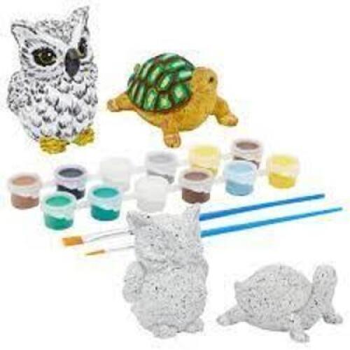 DESCRIPTION: (3) OWL AND TURTLE ROCK PAINTING SET BRAND/MODEL: BRIGHT CREATIONS INFORMATION: 18 PIECE SET RETAIL$: $18.99 EA QTY: 3