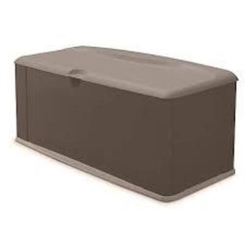DESCRIPTION: (1) PATIO DECK BOX WITH SEAT BRAND/MODEL: RUBBERMAID #2047052 INFORMATION: EXTRA LARGE RETAIL$: $170.00 SIZE: 120 GALLON QTY: 1