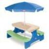 DESCRIPTION: (1) KIDS 4 PIECE RECTANGULAR OUTDOOR TABLE AND CHAIR SET WITH UMBRELLA BRAND/MODEL: LITTLE TIKES #629952MX1 RETAIL$: $121.99 SIZE: 19.75'