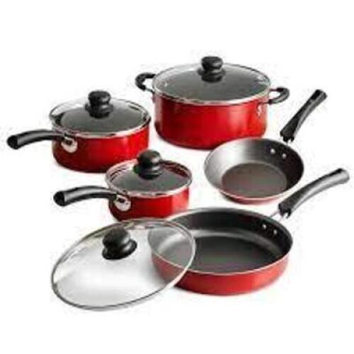 DESCRIPTION: (1) NON STICK COOKWARE SET BRAND/MODEL: TRAMONTINA #80112/646 INFORMATION: RED 9PC RETAIL$: $20.00 QTY: 1