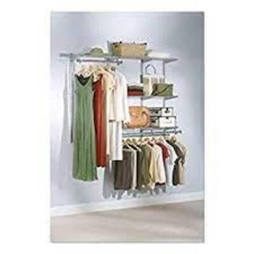 DESCRIPTION: (1) CLASSIC CLOSET KIT BRAND/MODEL: RUBBERMAID CONFIGURATIONS #2060340 RETAIL$: $70.00 SIZE: 3-6 FT WIRE SHELVING KIT QTY: 1
